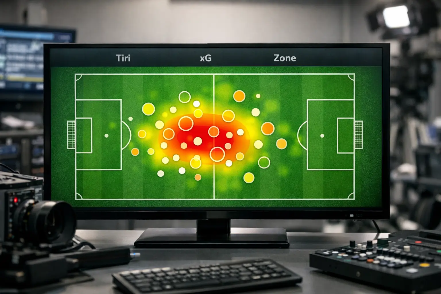 Mappa del campo da calcio con visualizzazione delle zone di tiro e xG
