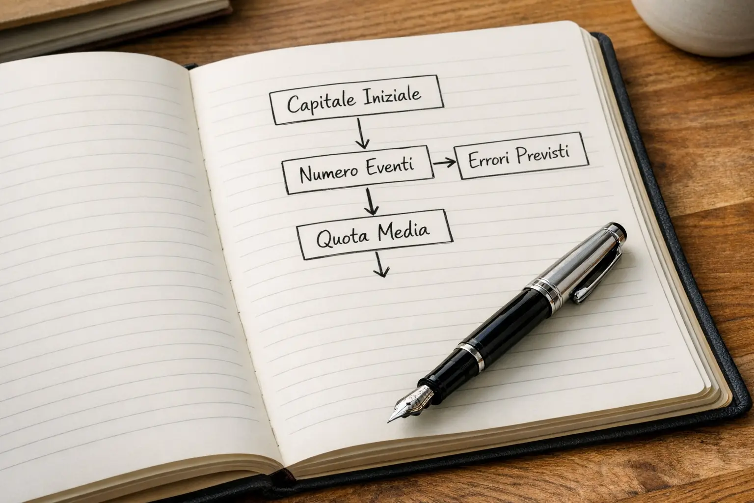 Quaderno con schema delle quattro variabili del metodo Masaniello