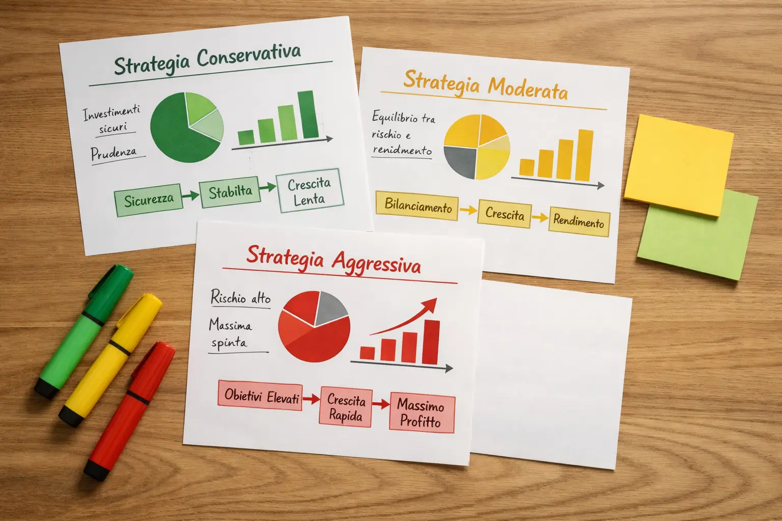 Diverse frecce che indicano percorsi strategici differenti